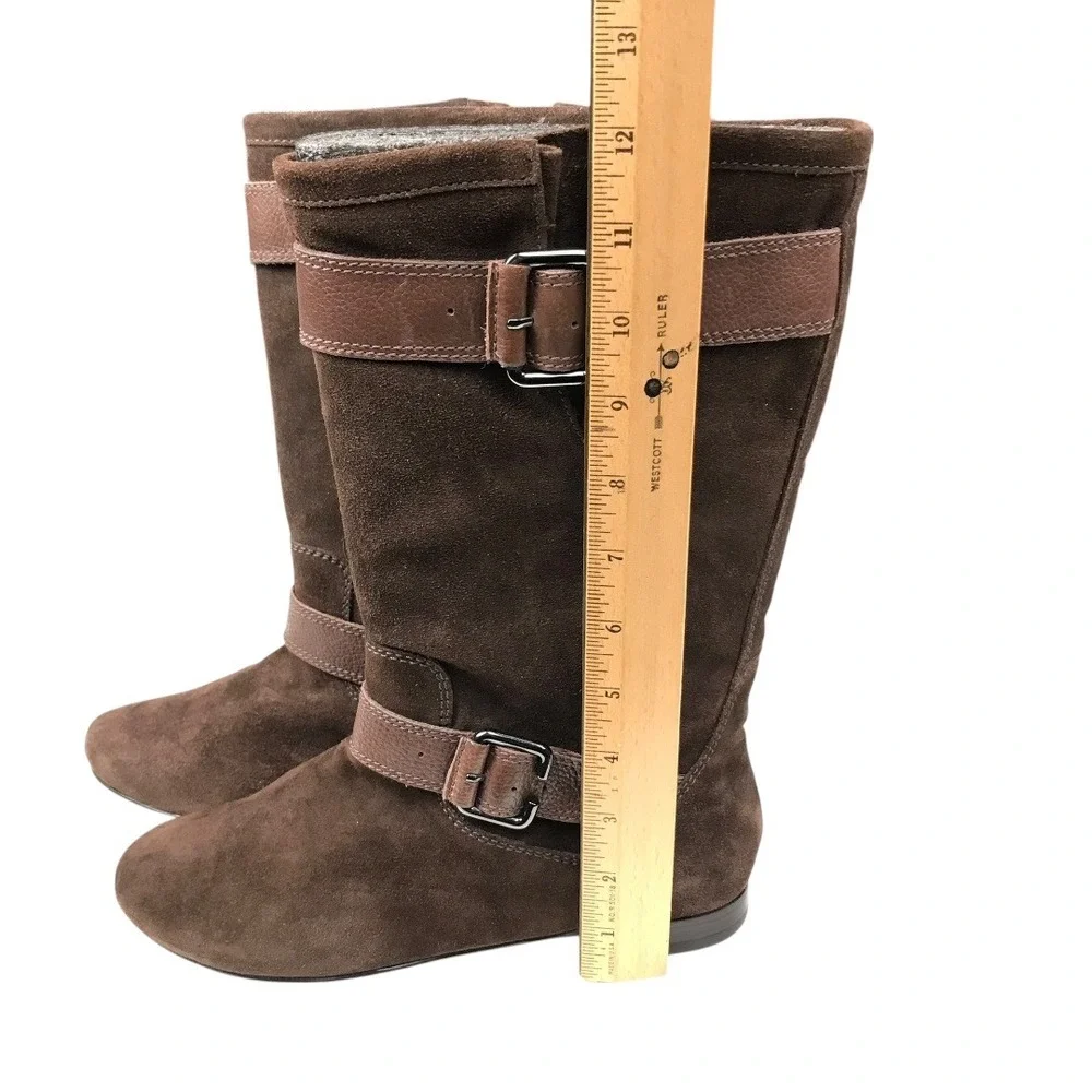 Marc Fisher Women Brown Suede Buckle Knee High‎ Boots Flat Heel Size 7.5 SU
